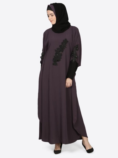 Nazneen Elegant Patchwork Contrast-Cuff Purple Kaftan