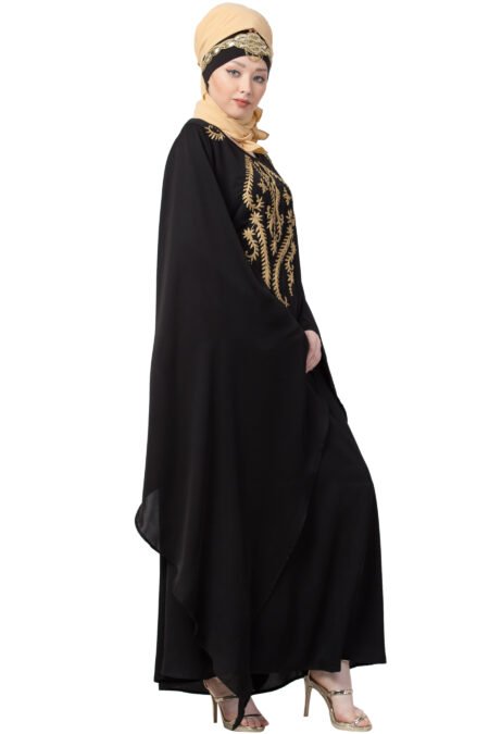 Nazneen Dramatic Extra-Long Wing-Sleeve Embroidered Party Abaya