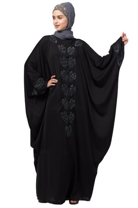Premium Nazneen Hand-Embellished Nida Kaftan – Classic Black