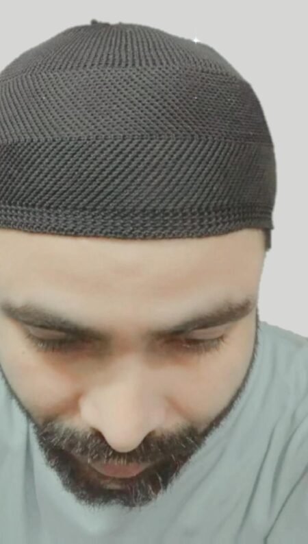 NAZNEEN Men's Muslim Prayer Cap – Free Size Black Polyester Namaz Topi for Salah, Ramadan, Eid, Hajj & Umrah