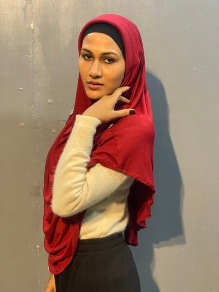 Nazneen Front Gathered & Pleated Crystal Stone Ready-to-Wear Prayer Hijab – Maroon