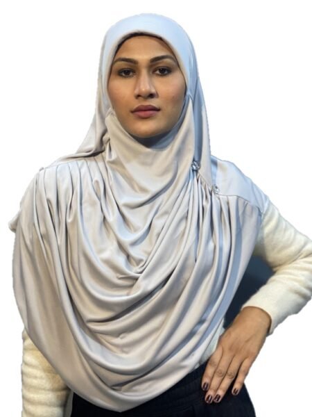 Nazneen Front Gathered & Pleated Crystal Stone Ready-to-Wear Prayer Hijab – Grey