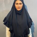 Nazneen Triangle Frill Ready-to-Wear Hijab cum Naqab with Back Tie – Black - Free Size