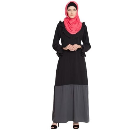 Chic Ruffled Tiered Color-Block Abaya