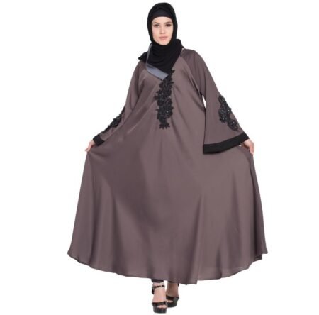 Elegant Taupe Embellished Flowing Abaya