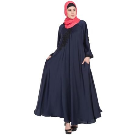 Classic Navy Blue Embellished A-Line Abaya