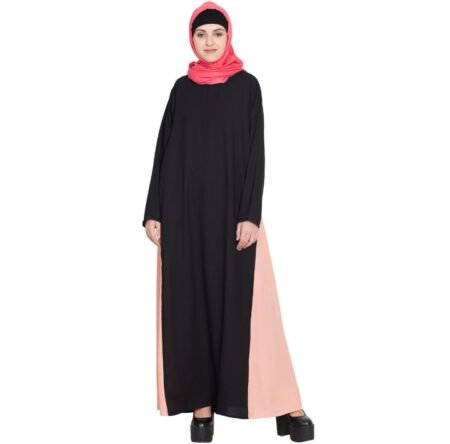 Elegant Black and Peach Color-Block A-Line Abaya