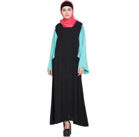 Contemporary Color-Block Abaya with Contrast Flare Sleeves
