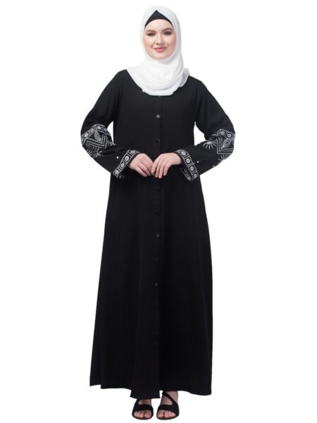 Nazneen Sleeve sun threads Embroidered front open Abaya with Hijab