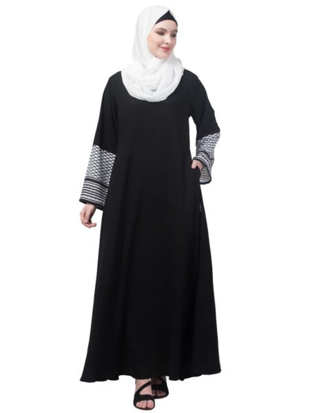 Nazneen Keffiyeh Printed Sleeve  round neck a line Abaya with Hijab
