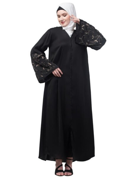 Nazneen  Hand Embroidered Sleeve Front Open Abaya with Hijab