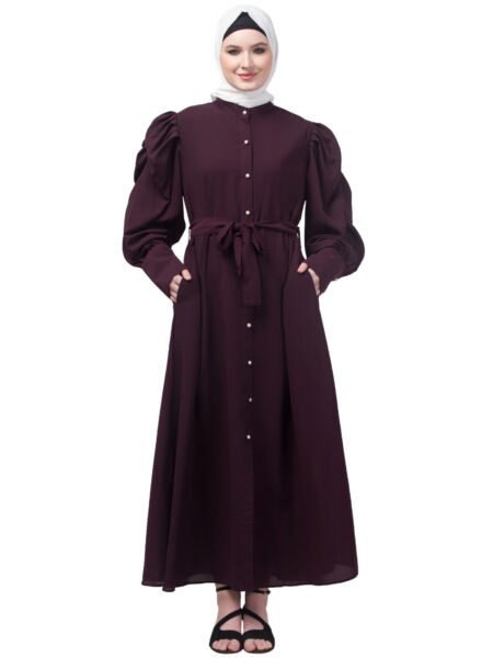Nazneen Fluff Sleeve long Cuff Front Open Abaya