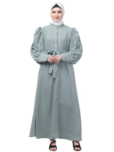 Nazneen Fluff Sleeve long Cuff Front Open Abaya